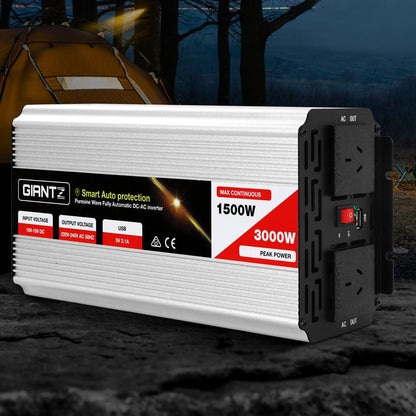 Giantz Outdoor Recreation > Camping > Batteries & Generators Giantz 1500W Puresine Wave DC-AC Power Inverter