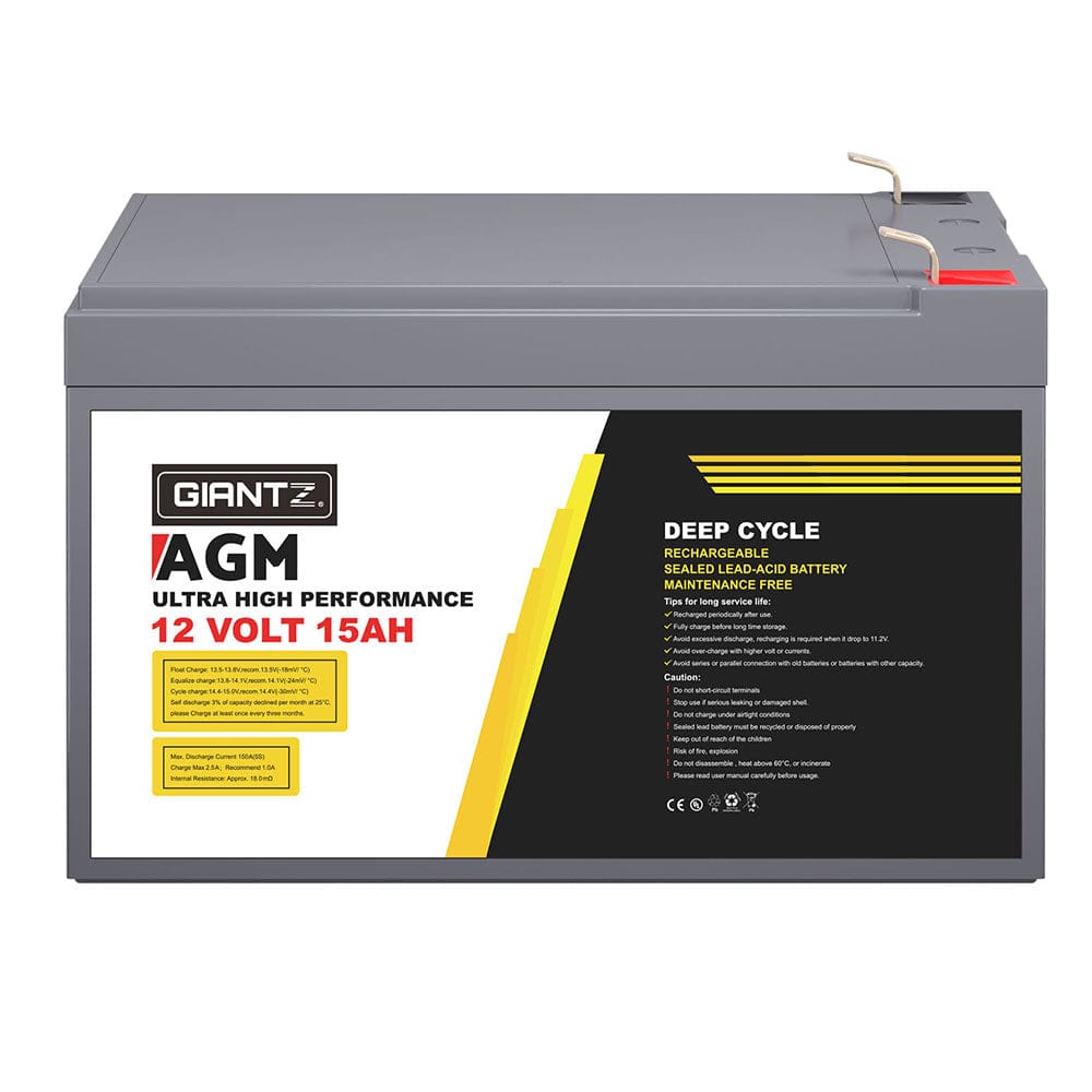 Giantz Outdoor Recreation > Camping > Batteries & Generators Giantz AGM Battery 12V 15Ah Deep Cycle Box Portable Solar Caravan Camping