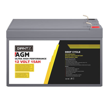 Giantz Outdoor Recreation > Camping > Batteries & Generators Giantz AGM Battery 12V 15Ah Deep Cycle Box Portable Solar Caravan Camping