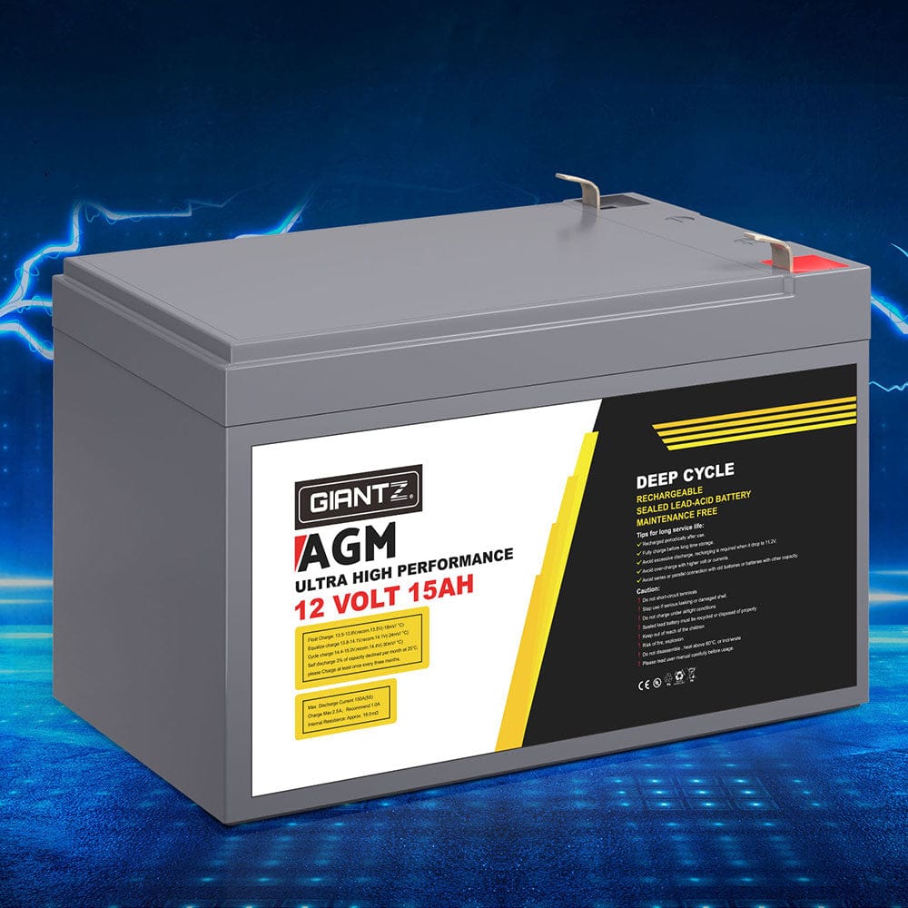 Giantz Outdoor Recreation > Camping > Batteries & Generators Giantz AGM Battery 12V 15Ah Deep Cycle Box Portable Solar Caravan Camping