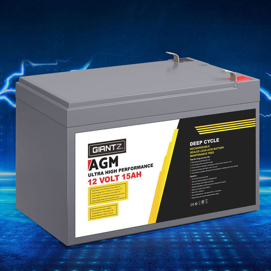Giantz Outdoor Recreation > Camping > Batteries & Generators Giantz AGM Battery 12V 15Ah Deep Cycle Box Portable Solar Caravan Camping