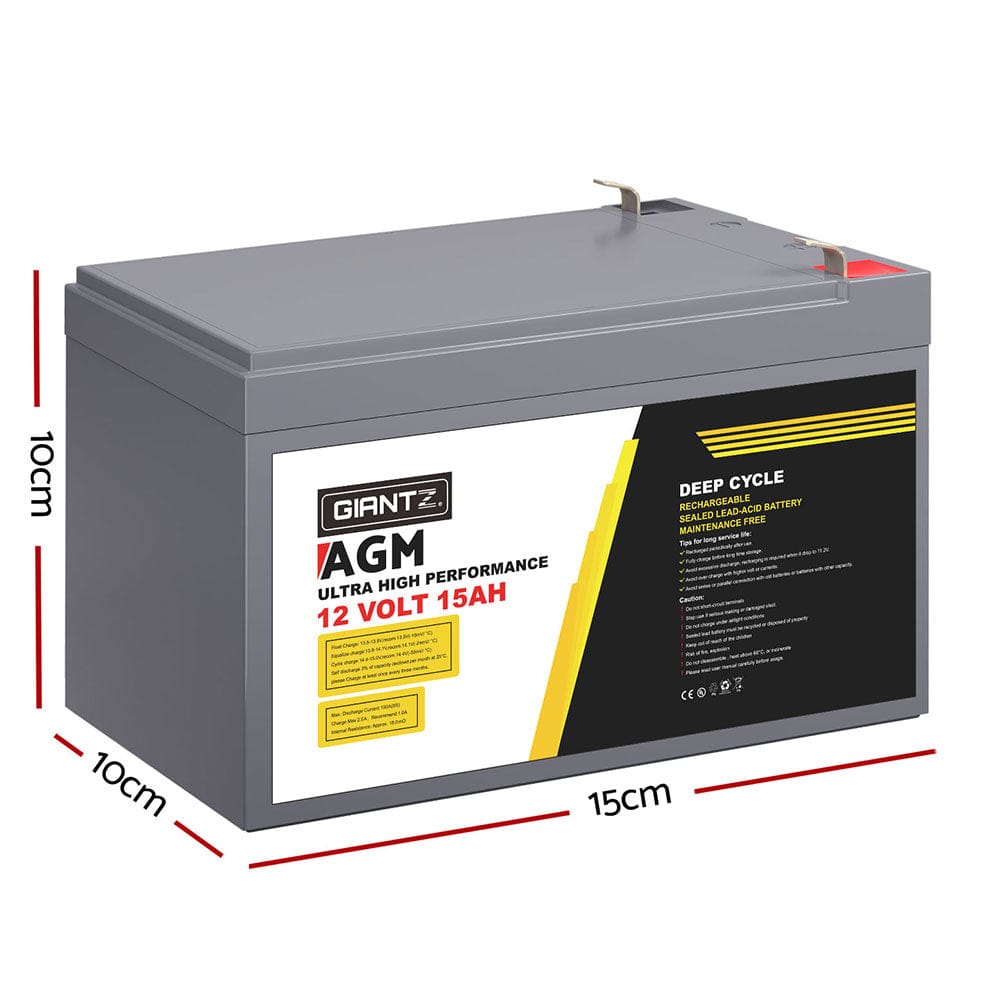 Giantz Outdoor Recreation > Camping > Batteries & Generators Giantz AGM Battery 12V 15Ah Deep Cycle Box Portable Solar Caravan Camping