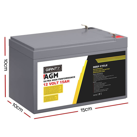 Giantz Outdoor Recreation > Camping > Batteries & Generators Giantz AGM Battery 12V 15Ah Deep Cycle Box Portable Solar Caravan Camping