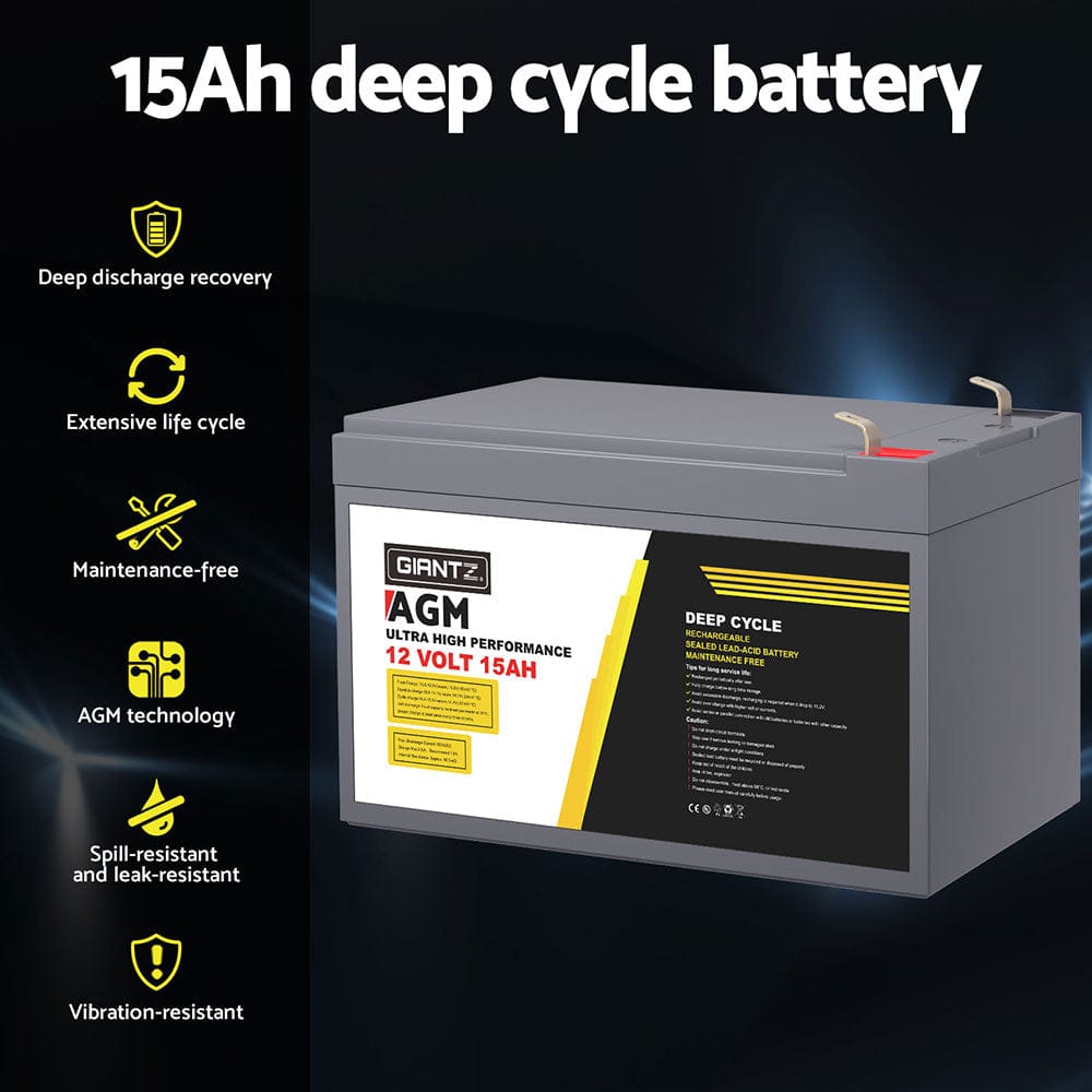 Giantz Outdoor Recreation > Camping > Batteries & Generators Giantz AGM Battery 12V 15Ah Deep Cycle Box Portable Solar Caravan Camping