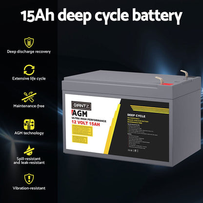 Giantz Outdoor Recreation > Camping > Batteries & Generators Giantz AGM Battery 12V 15Ah Deep Cycle Box Portable Solar Caravan Camping