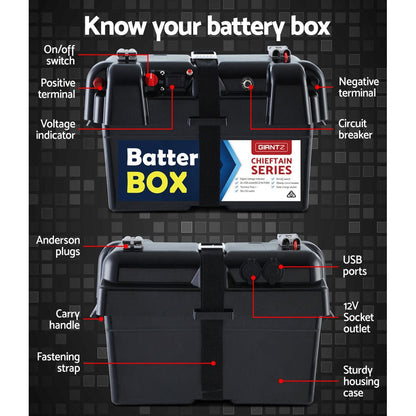 Giantz Outdoor Recreation > Camping > Batteries & Generators Giantz AGM Battery Box 12v Large Deep Cycle Box Portable Solar Caravan Camping
