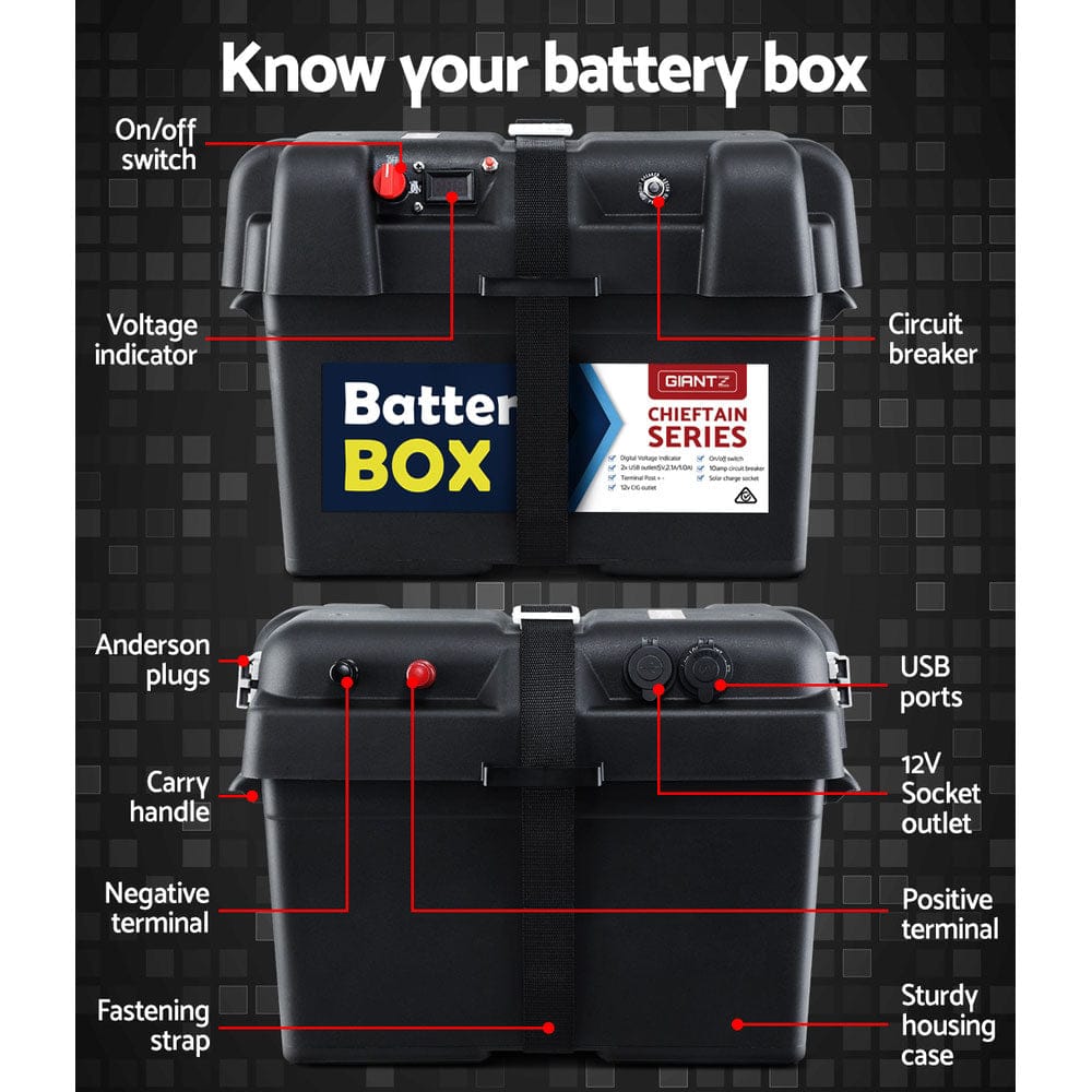 Giantz Outdoor Recreation > Camping > Batteries & Generators Giantz AGM Battery Box 12v XL Deep Cycle Portable Solar Caravan Camping