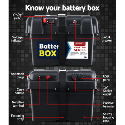 Giantz Outdoor Recreation > Camping > Batteries & Generators Giantz AGM Battery Box 12v XL Deep Cycle Portable Solar Caravan Camping