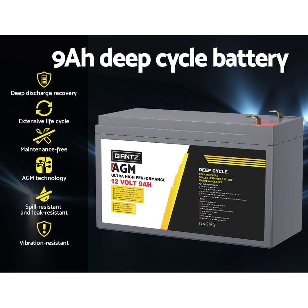 Giantz Outdoor Recreation > Camping > Batteries & Generators Giantz AGM Deep Cycle Battery 12V 9Ah Box Portable Solar Caravan Camping