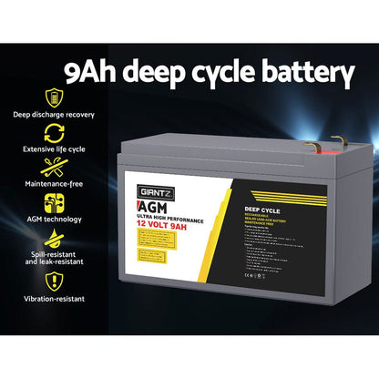 Giantz Outdoor Recreation > Camping > Batteries & Generators Giantz AGM Deep Cycle Battery 12V 9Ah Box Portable Solar Caravan Camping
