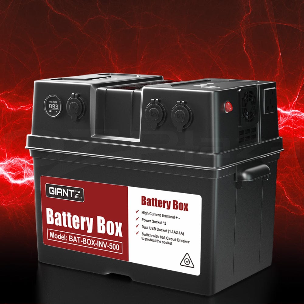 Giantz Outdoor Recreation > Camping > Batteries & Generators Giantz Battery Box 500W Inverter Deep Cycle Battery Portable Caravan Camping USB