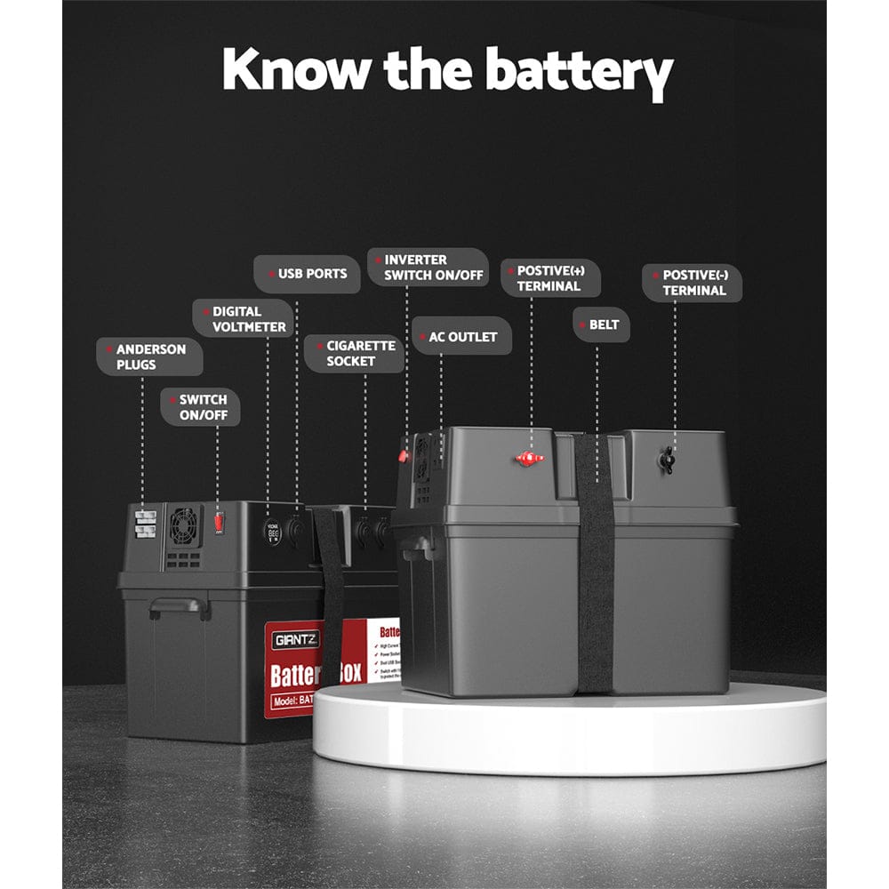 Giantz Outdoor Recreation > Camping > Batteries & Generators Giantz Battery Box 500W Inverter Deep Cycle Battery Portable Caravan Camping USB