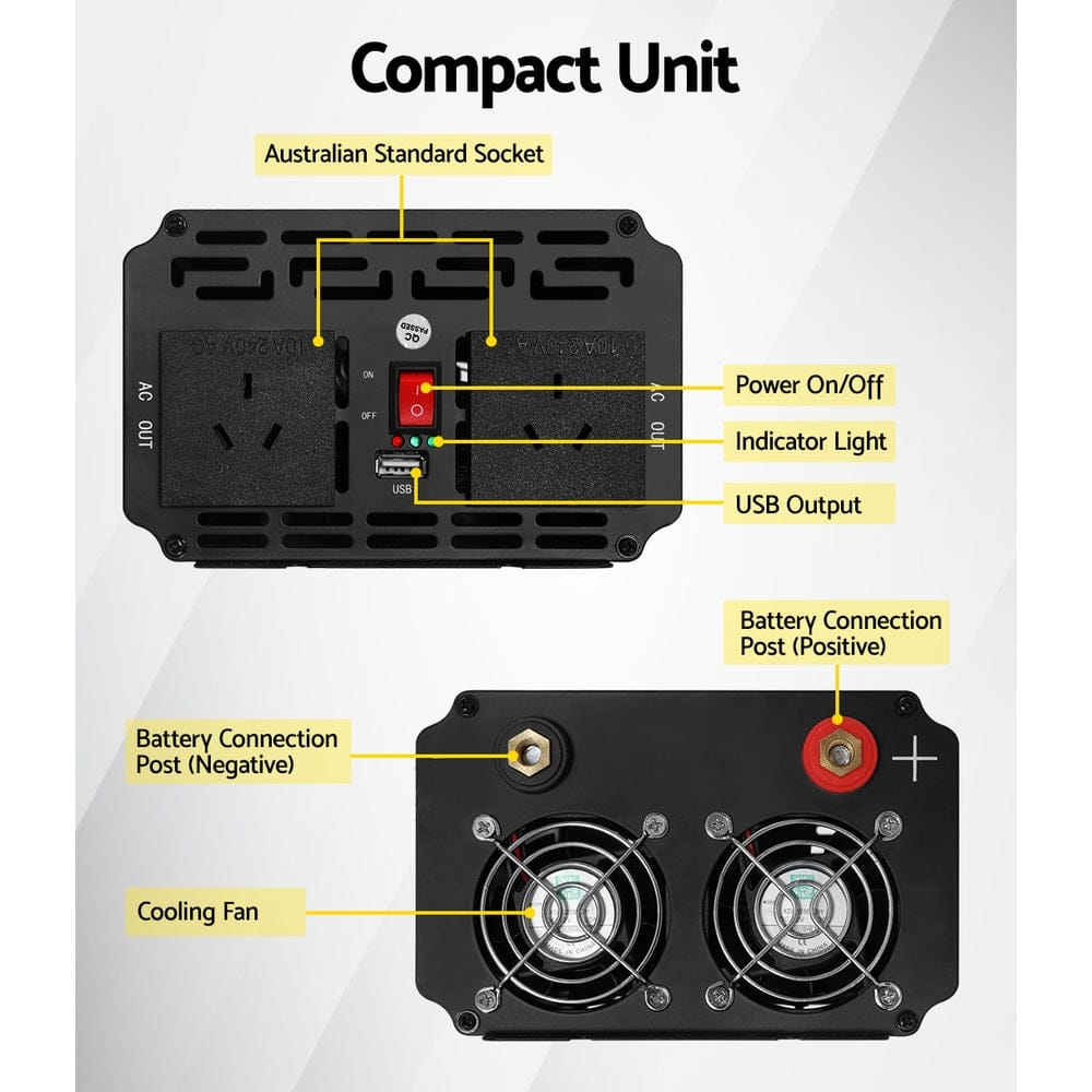 Giantz Outdoor Recreation > Camping > Batteries & Generators Giantz Power Inverter 1000W or 2000W Pure Sine Wave 12V-240V Camping Boat Caravan