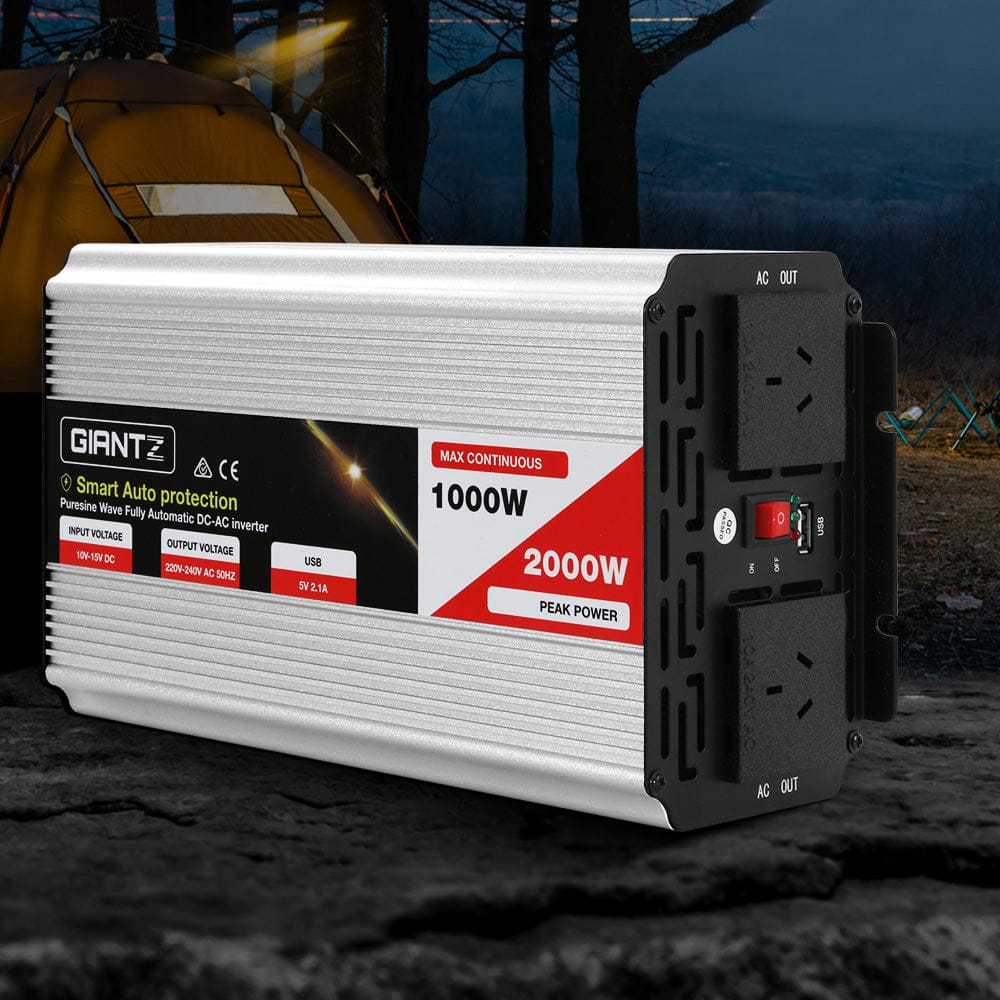 Giantz Outdoor Recreation > Camping > Batteries & Generators Giantz Power Inverter 1000W or 2000W Pure Sine Wave 12V-240V Camping Boat Caravan
