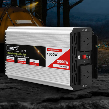 Giantz Outdoor Recreation > Camping > Batteries & Generators Giantz Power Inverter 1000W or 2000W Pure Sine Wave 12V-240V Camping Boat Caravan