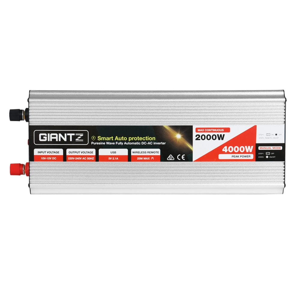 Giantz Outdoor Recreation > Camping > Batteries & Generators Giantz Power Inverter 2000W or 4000W Pure Sine Wave 12V-240V Camping Boat Caravan