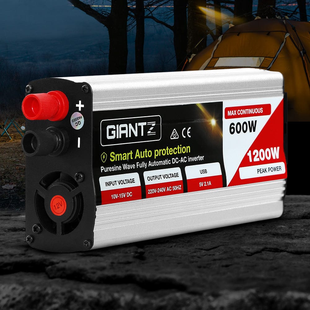 Giantz Outdoor Recreation > Camping > Batteries & Generators Giantz Power Inverter 600W/1200W 12V to 240V Pure Sine Wave Camping Car Boat