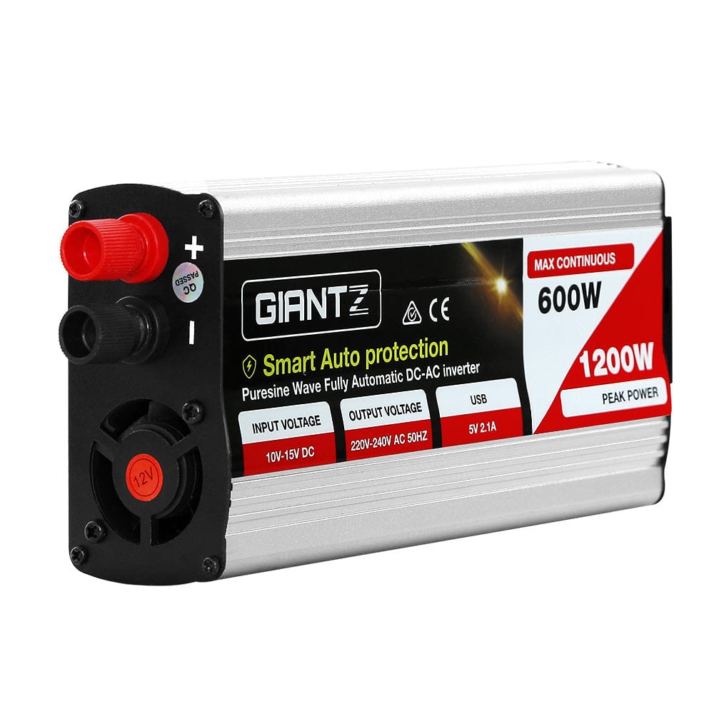 Giantz Outdoor Recreation > Camping > Batteries & Generators Giantz Power Inverter 600W/1200W 12V to 240V Pure Sine Wave Camping Car Boat