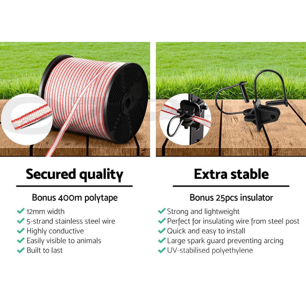 Giantz Pet Care > Farm Supplies > Fencing Giantz Electric Fence Poly Tape 400M Insulator