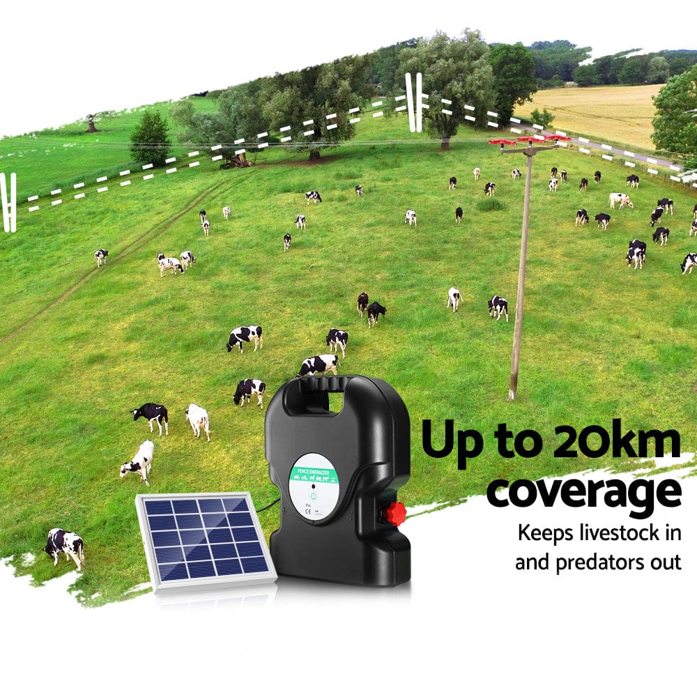 Giantz Pet Care > Farm Supplies > Fencing Giantz Fence Energiser 20KM Solar Powered 1.2J Electric