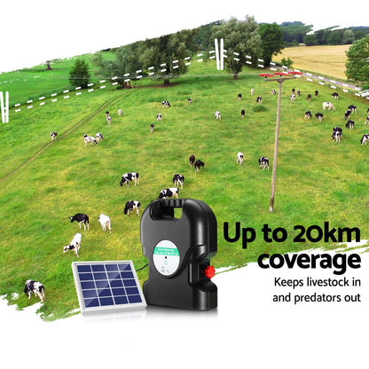 Giantz Pet Care > Farm Supplies > Fencing Giantz Fence Energiser 20KM Solar Powered 1.2J Electric