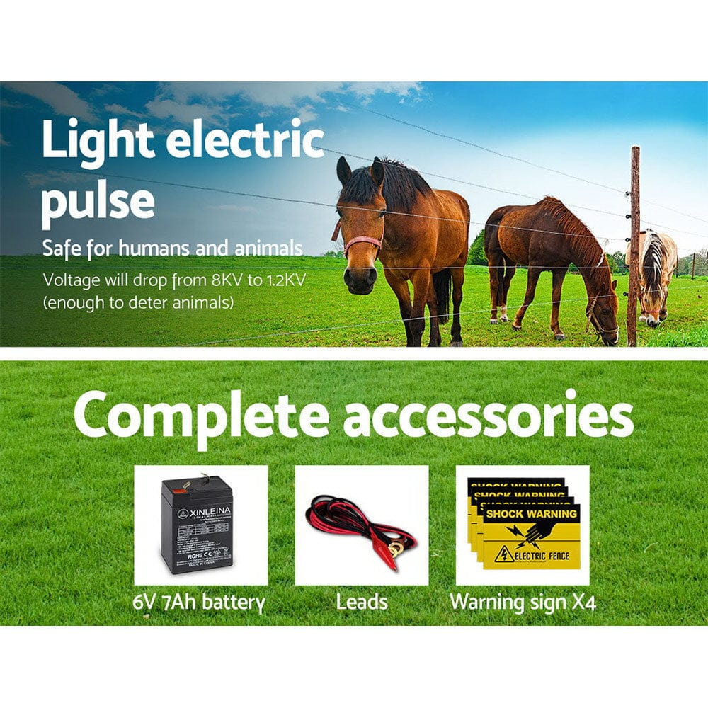 Giantz Pet Care > Farm Supplies > Fencing Giantz Fence Energiser 8KM Solar Powered 0.3J Electric Fencing Charger