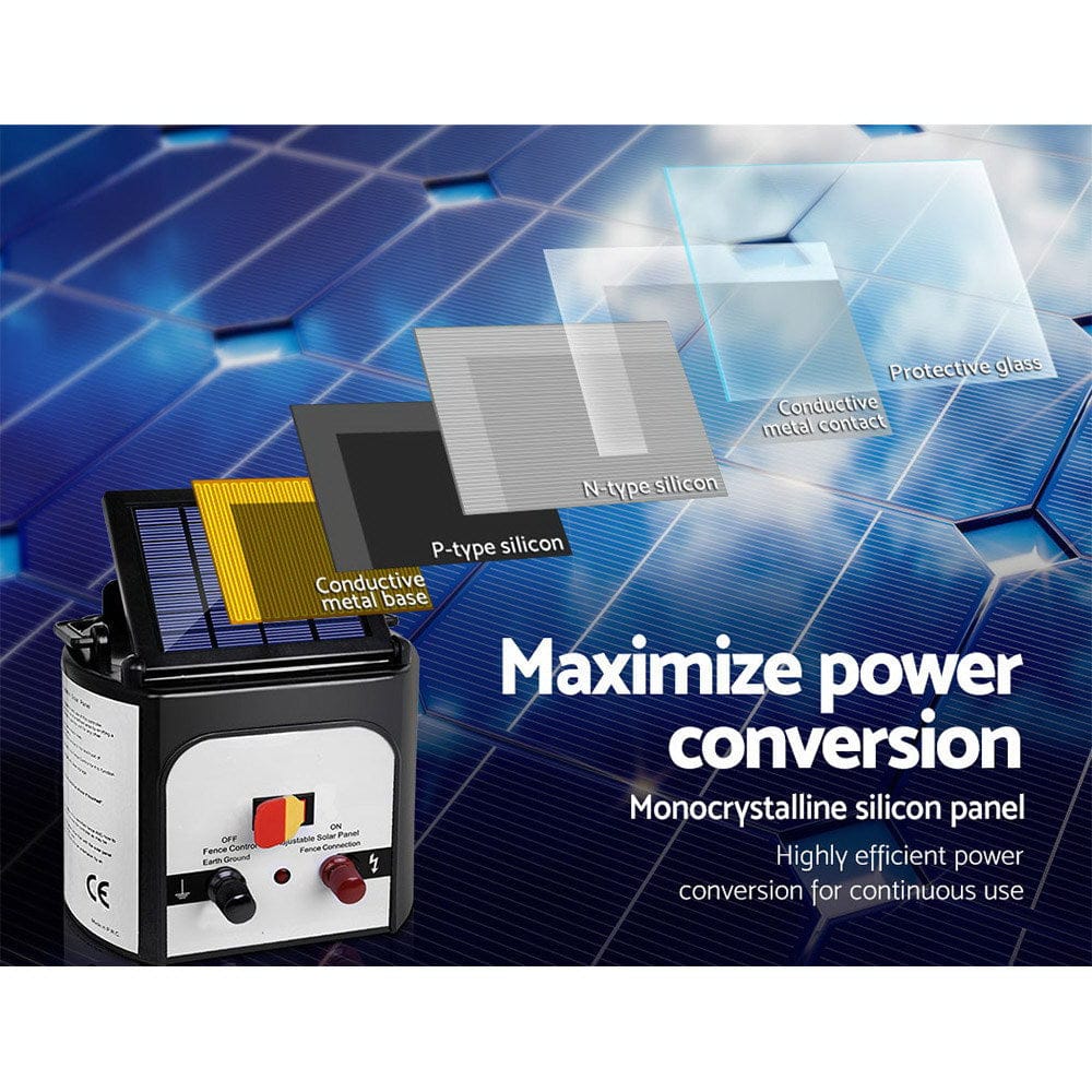 Giantz Pet Care > Farm Supplies > Fencing Giantz Fence Energiser 8KM Solar Powered 0.3J Electric Fencing Charger