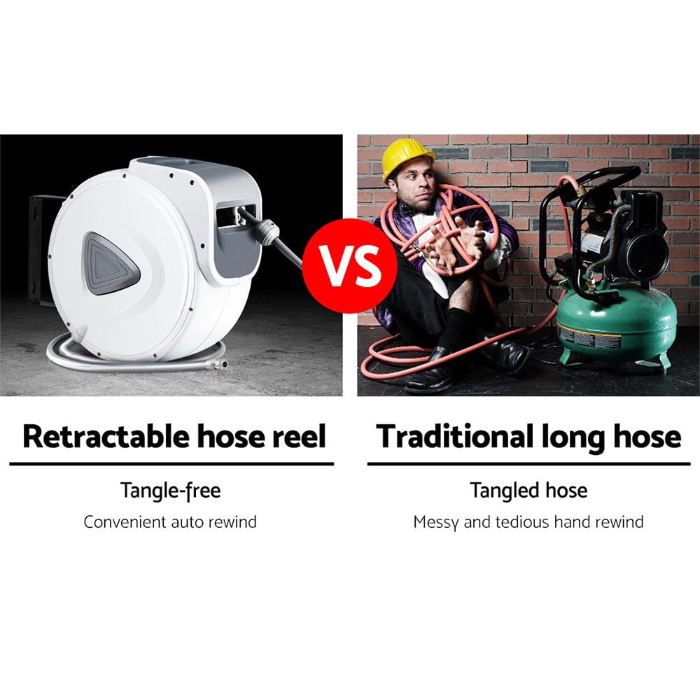 Giantz Tools > Air Compressor > Air Compressors Accessories Giantz Air Hose Reel 10m Retractable Rewind Swivel Wall Mount Compressor Garage