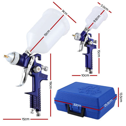 Giantz Tools > Air Compressor > Air Compressors Giantz 2PC HVLP Spray Gun Paint Gun Gravity Feed 0.8mm 1.4,mm Nozzles Included