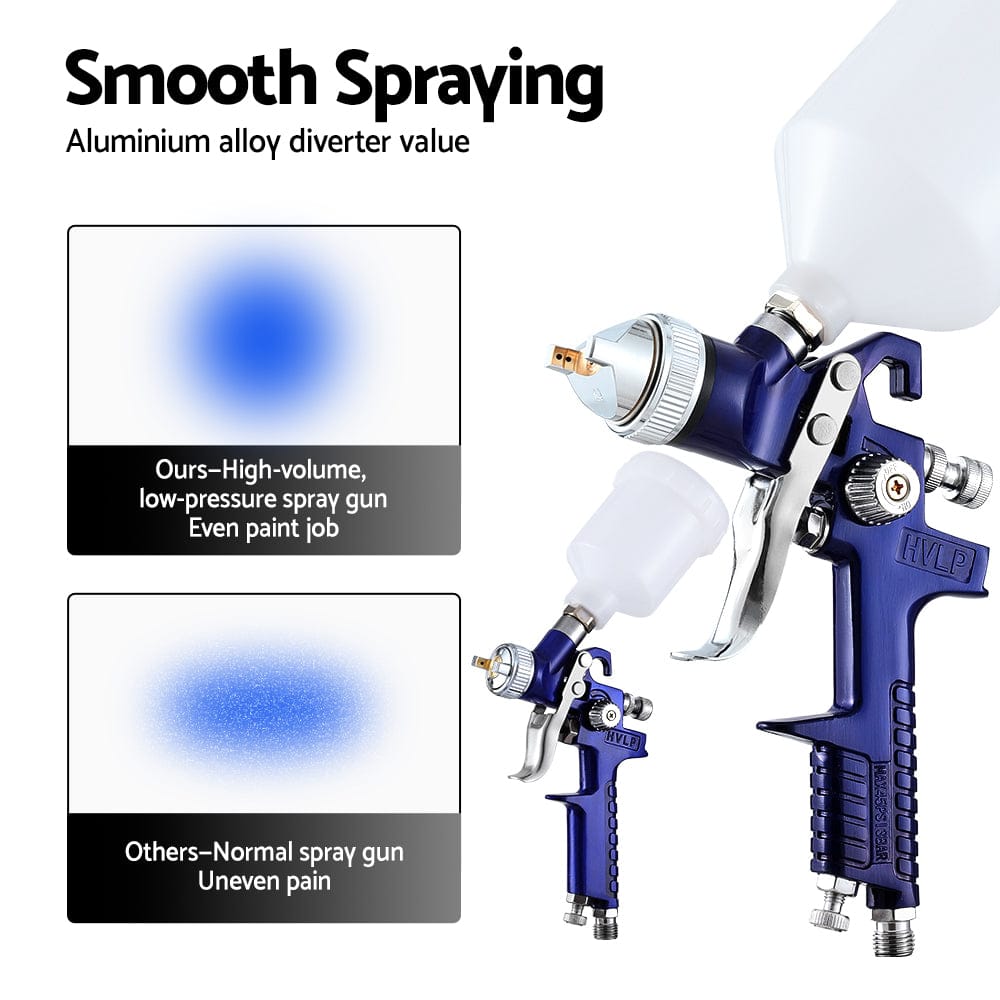 Giantz Tools > Air Compressor > Air Compressors Giantz 2PC HVLP Spray Gun Paint Gun Gravity Feed 0.8mm 1.4,mm Nozzles Included