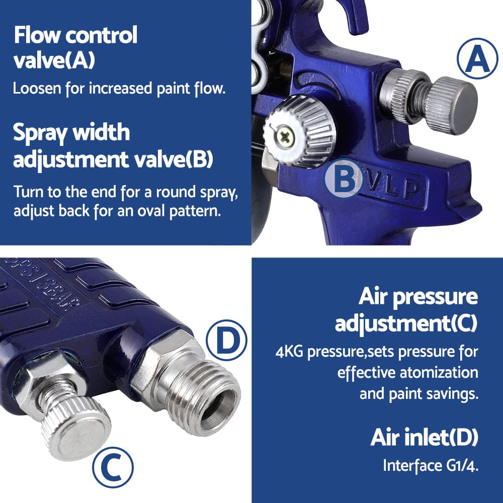 Giantz Tools > Air Compressor > Air Compressors Giantz 2PC HVLP Spray Gun Paint Gun Gravity Feed 0.8mm 1.4,mm Nozzles Included