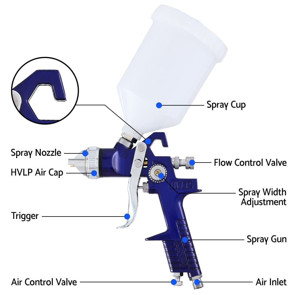 Giantz Tools > Air Compressor > Air Compressors Giantz 2PC HVLP Spray Gun Paint Gun Gravity Feed 0.8mm 1.4,mm Nozzles Included