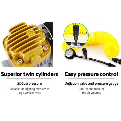 Giantz Tools > Air Compressor > Air Compressors Giantz Air Compressor 12V 4x4 Tyre 200L/MIN Deflator Inflator Car Truck Portable