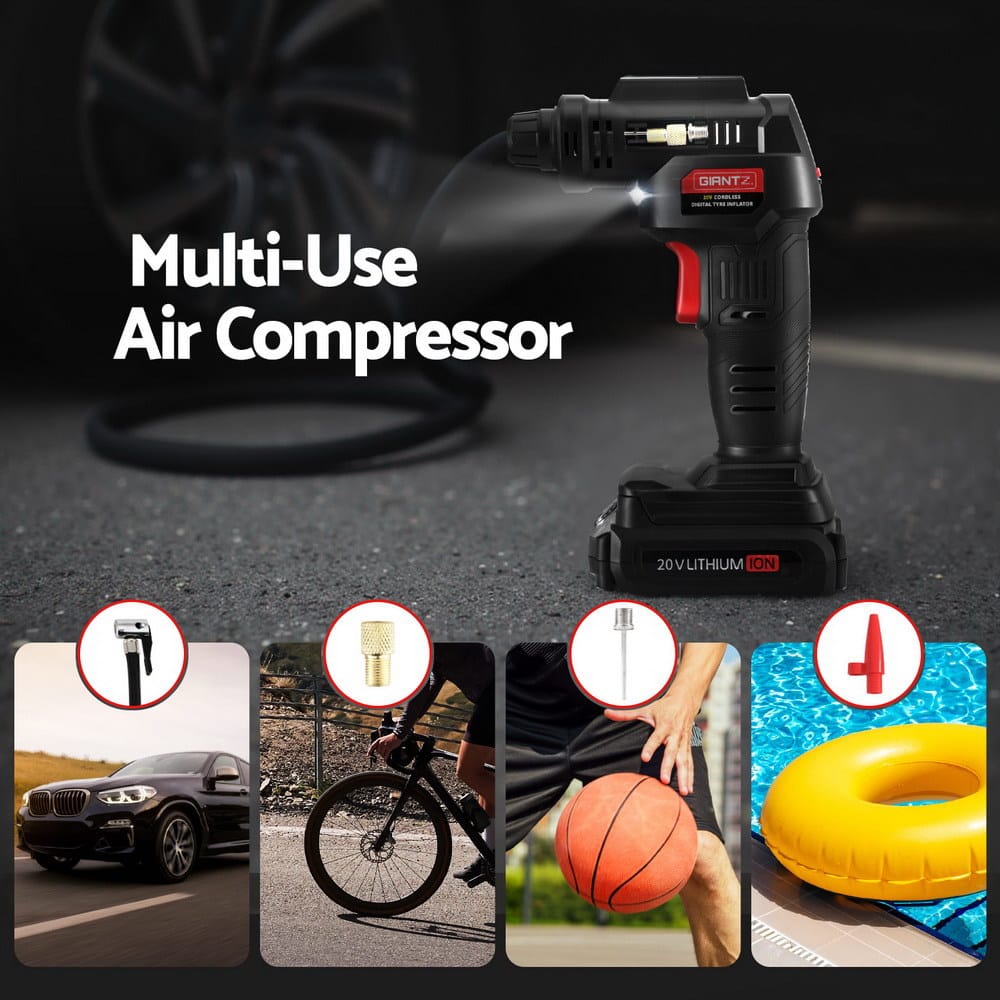 Giantz Tools > Air Compressor > Air Compressors Giantz Cordless Tyre Inflator Portable Air Compressor Pump 20V 120PSI Digital LED
