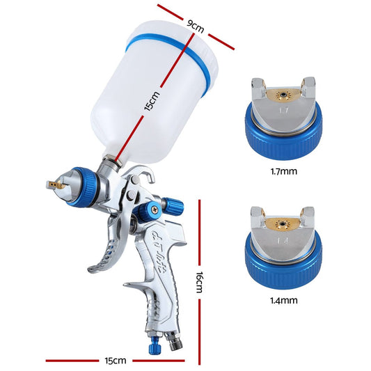 Giantz Tools > Air Compressor > Air Compressors Giantz Spray Gun Paint Gun HVLP Gravity Feed 1.4mm 1.7mm 2.0mm Nozzles Included