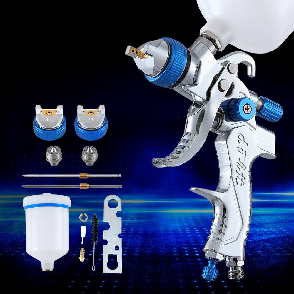 Giantz Tools > Air Compressor > Air Compressors Giantz Spray Gun Paint Gun HVLP Gravity Feed 1.4mm 1.7mm 2.0mm Nozzles Included