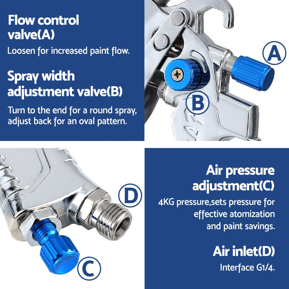 Giantz Tools > Air Compressor > Air Compressors Giantz Spray Gun Paint Gun HVLP Gravity Feed 1.4mm 1.7mm 2.0mm Nozzles Included