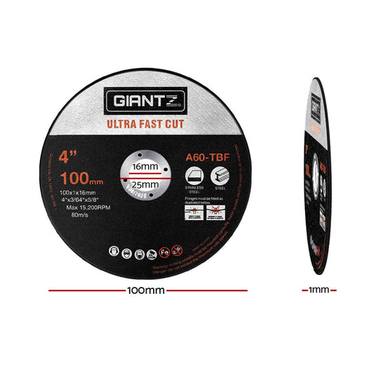 Giantz Tools > Industrial Tools > Saw Accessories Giantz 25-Piece Cutting Discs 4" 100mm,Giantz 25pcs 4" Cutting Discs 100mm Angle Grinder Thin Cut Off Wheel for Metal