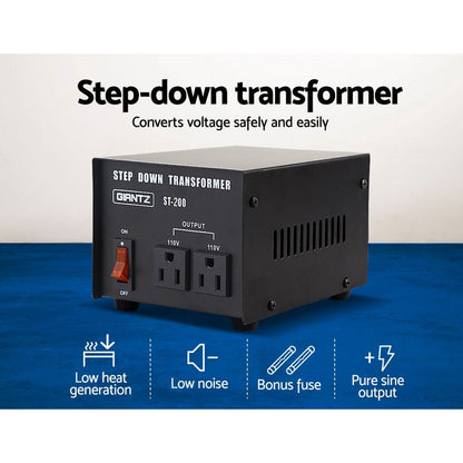 Giantz Tools > Industrial Tools > Transformers & Regulators Giantz Step Down Transformer 200W 240V TO 110V Stepdown Voltage Converter AU-US