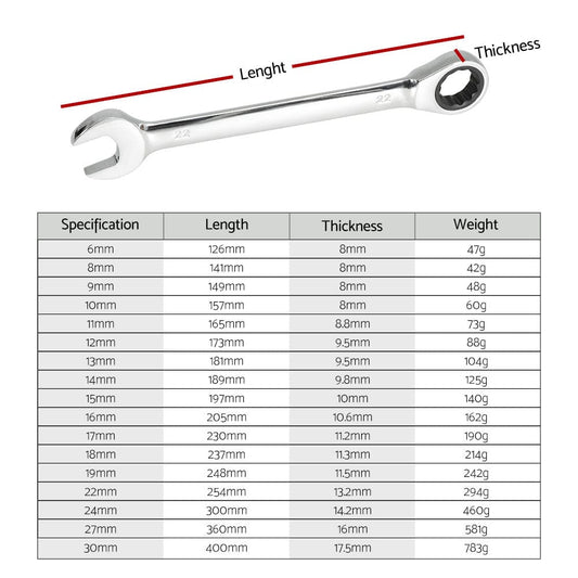 Giantz Tools > Other Tools > Hand Tools Giantz 17pcs Ratchet Spanner Set Metric 6MM-30MM