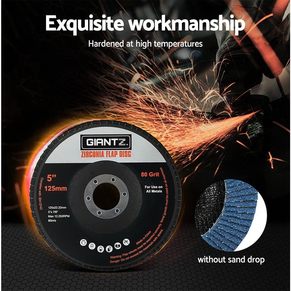 Giantz Tools > Other Tools > Sanding Accessories Giantz 100 PCS Zirconia Sanding Flap Disc 5" 125mm 80Grit Angle Grinding Wheel