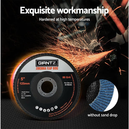 Giantz Tools > Other Tools > Sanding Accessories Giantz 100 PCS Zirconia Sanding Flap Disc 5" 125mm 80Grit Angle Grinding Wheel