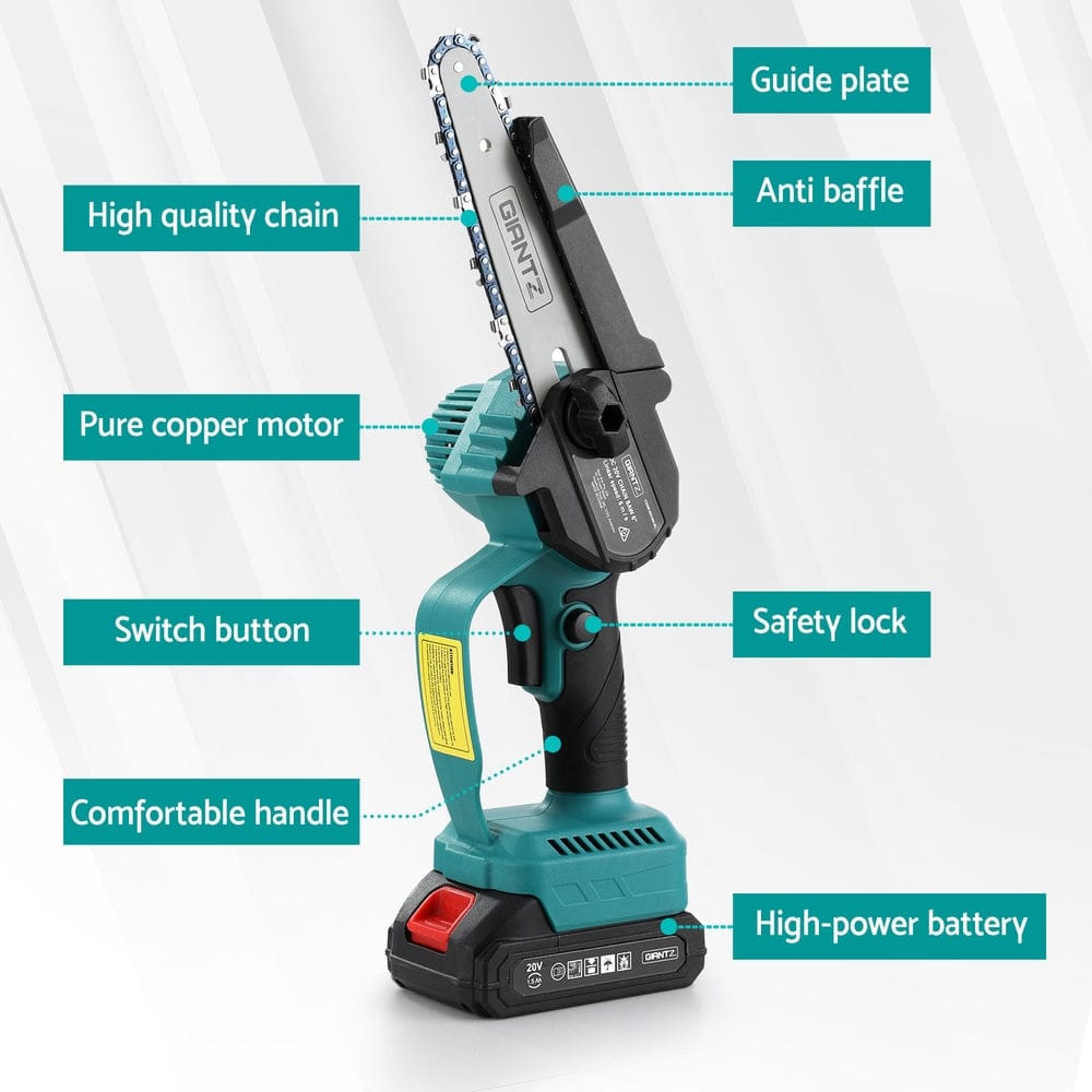 Giantz Tools > Power Tools > Chainsaws Giantz 6" Mini Cordless Electric Chainsaw Rechargeable Wood Cutter