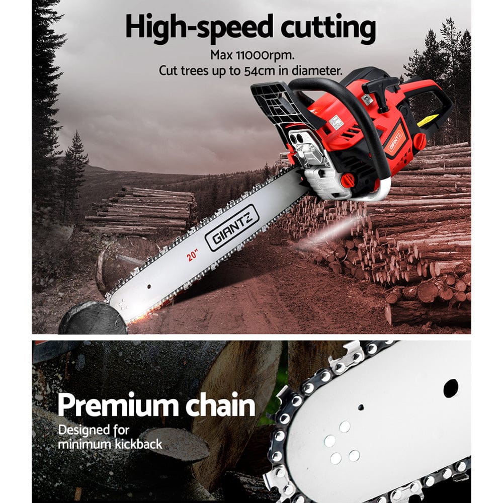 Giantz Tools > Power Tools > Chainsaws Giantz Chainsaw Petrol 52CC 20" Bar Commercial E-Start Pruning Chain Saw,Giantz Chainsaw Petrol 52CC 20" Bar Commercial E-Start Pruning Chain Saw 4.0HP