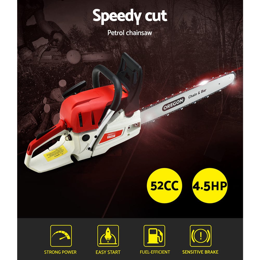 Giantz Tools > Power Tools > Chainsaws Giantz Chainsaw Petrol 52CC 20" Oregon Bar Commercial E-Start Pruning Chain Saw