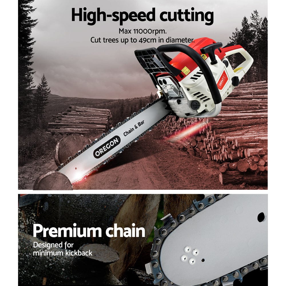 Giantz Tools > Power Tools > Chainsaws Giantz Chainsaw Petrol 52CC 20" Oregon Bar Commercial E-Start Pruning Chain Saw