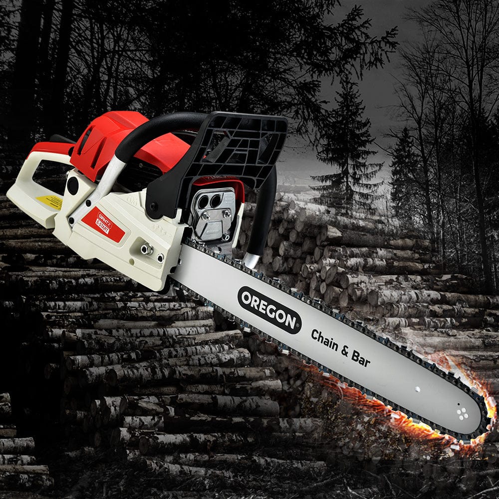 Giantz Tools > Power Tools > Chainsaws Giantz Chainsaw Petrol 52CC 20" Oregon Bar Commercial E-Start Pruning Chain Saw