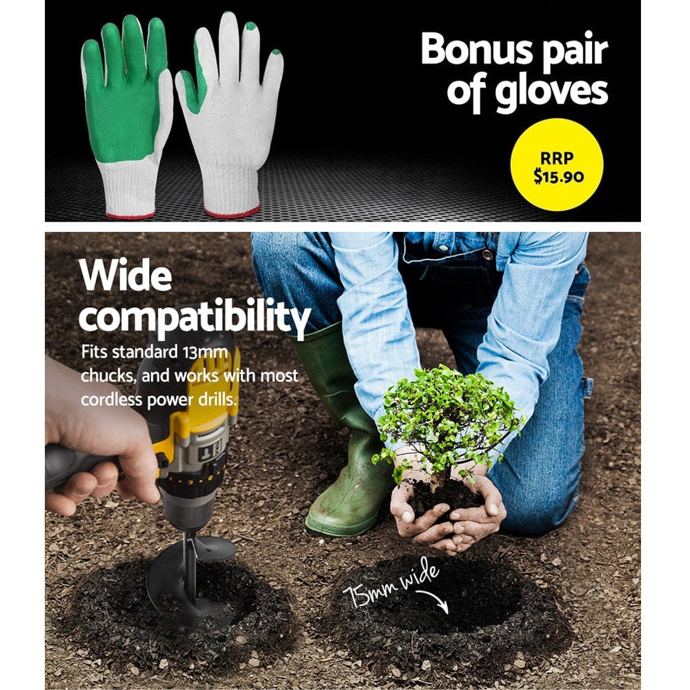 Giantz Tools > Power Tools > Outdoor Power Equipment GIANTZ Power Garden Auger Small Earth Planter 75 X 300MM Black