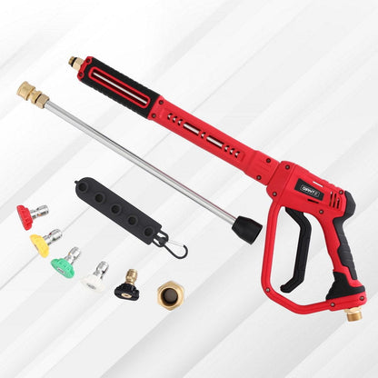 Giantz Tools > Power Tools > Outdoor Power Equipment Giantz Pressure Washer Gun Short Trigger 4000PSI M22-14 1/4 Inch 5 Nozzles Red