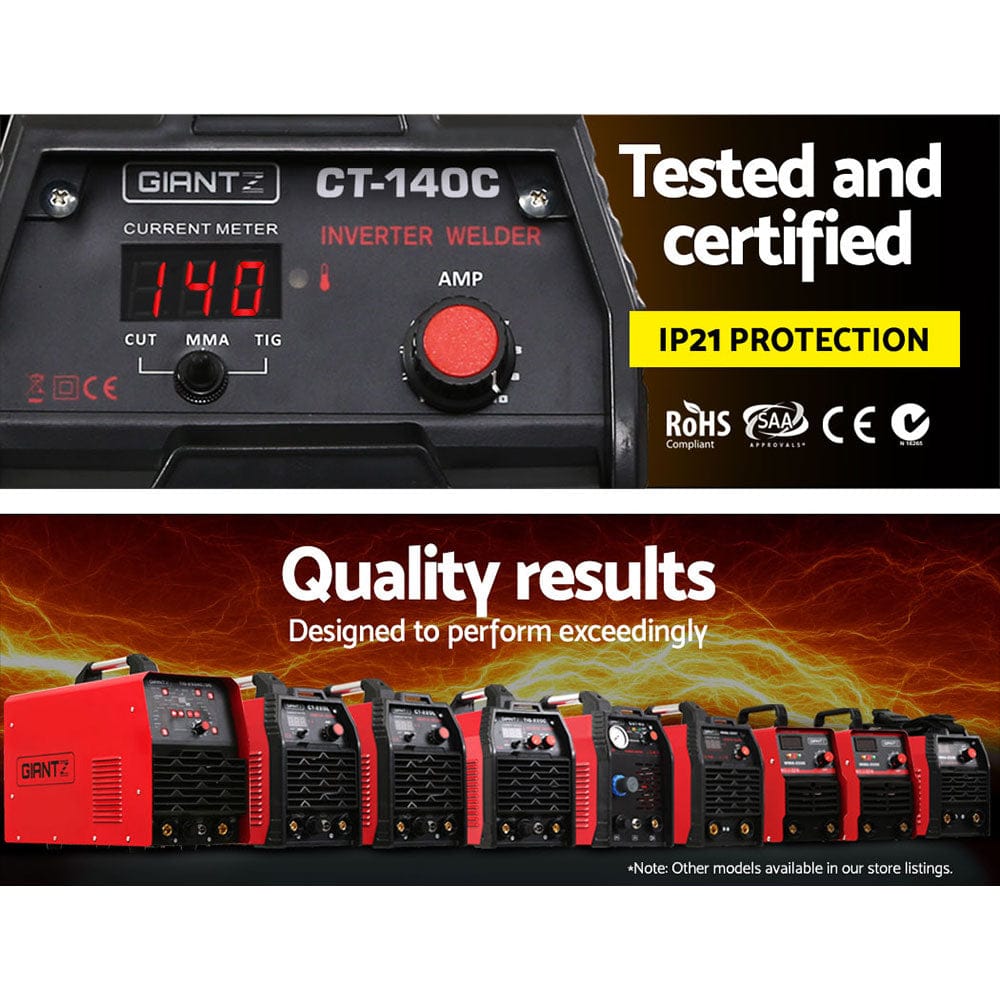 Giantz Tools > Power Tools > Welding Guns & Plasma Cutters Giantz 140Amp Inverter Welder Plasma Cutter Gas DC iGBT Portable Welding Machine